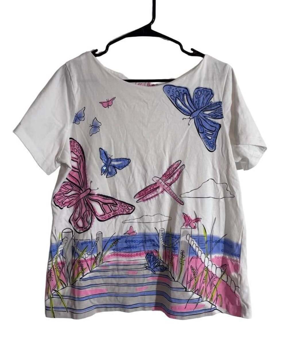 Coral Bay White Short Sleeve T-Shirt Women's Size L Cotton Blend
